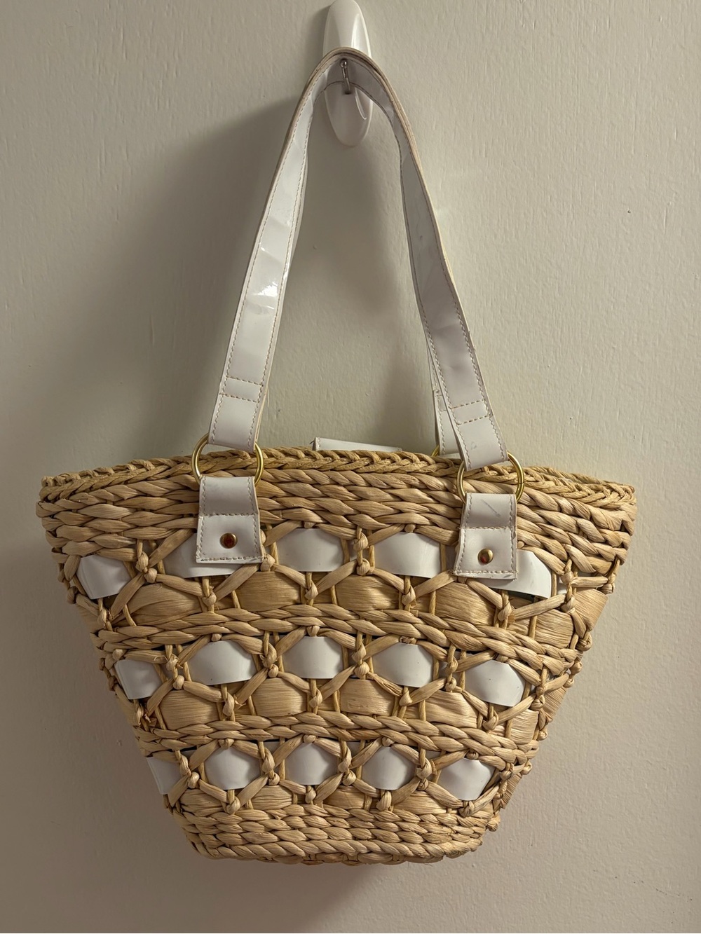 Payless Natural Straw Tote with White Handles